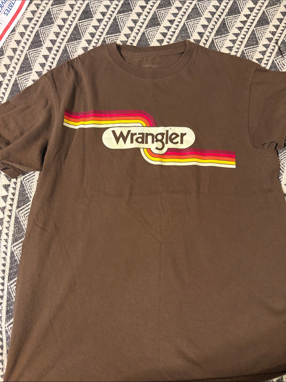 Wrangler Brown Tee with Retro Red Yellow Stripe